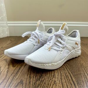 Puma White and Gold Athletic Shoes